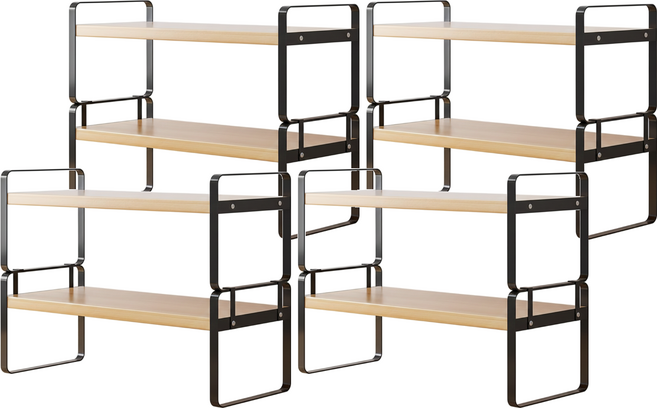 品屋 長雙層桌面置物架 0250 50cm, 雙層黑架 + 原木色, 4個