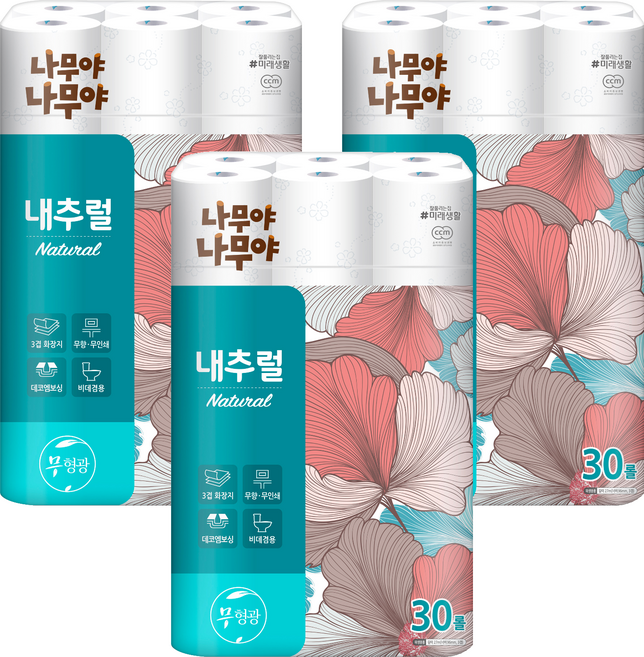 나무야나무야 내추럴 3겹 고급롤화장지, 27m, 30롤, 3개