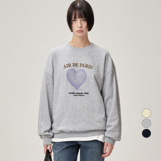 ELLEPARIS 여성용 하트 일러스트 볼드 레터링 자수 스웻셔츠