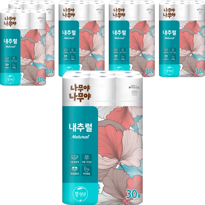 나무야나무야 내추럴 3겹 고급롤화장지, 27m, 30롤, 6개