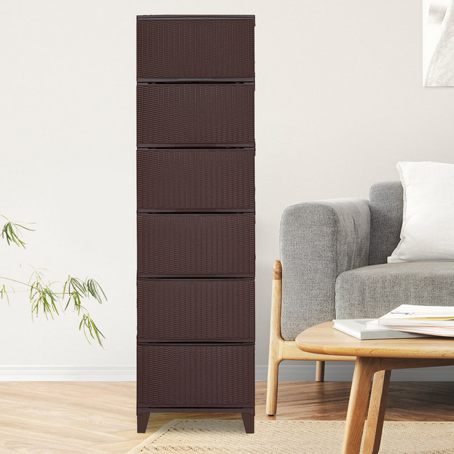 보노하우스 가든 라탄 플라스틱 서랍장 일반형 6단, 브라운, 6개