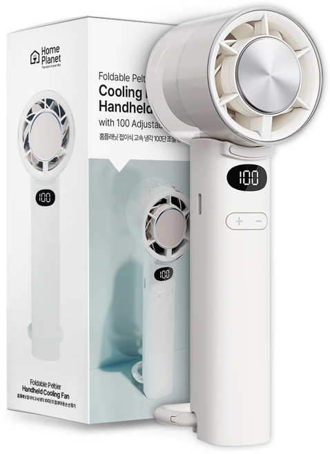 홈플래닛 100단 BLDC 급속냉각 에어컨 접이식 휴대용 선풍기 고급형 + 스트랩 증정, 화이트, E9