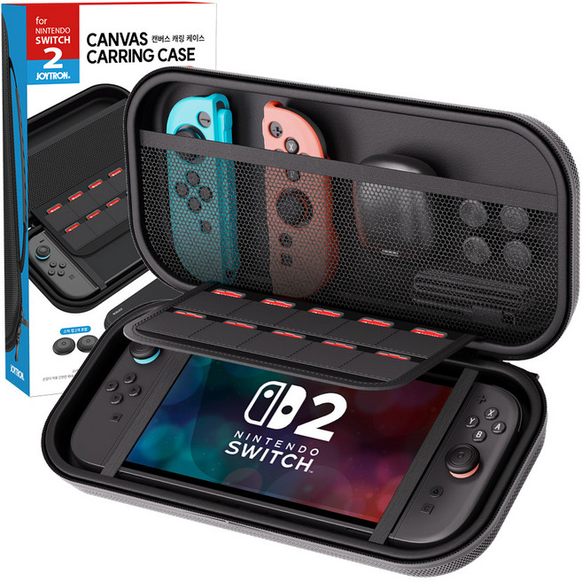 조이트론 닌텐도 스위치2 프리미엄 1680D 캔버스 캐링 케이스 + 조이콘캡 2p 세트, 블랙, 1개, SW2-CARRY02