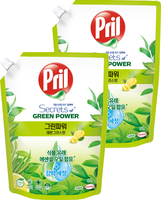 프릴 시크릿 오브 그린파워 주방세제 레몬그라스향, 1L, 2개