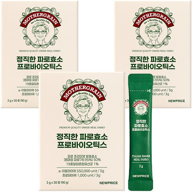 뉴프라이스 마더그레인 정직한 파로효소 프로바이오틱스, 30회분, 3개