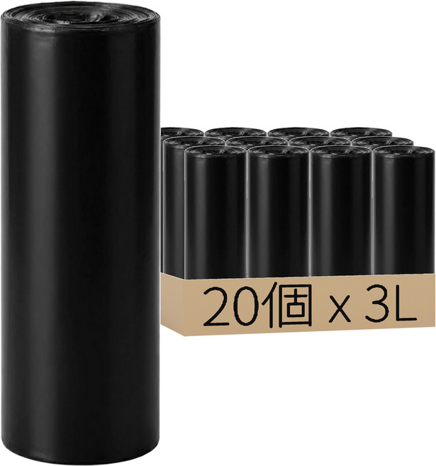 小麥購物 小型垃圾袋 G526 黑色 20個, 3L, 1組