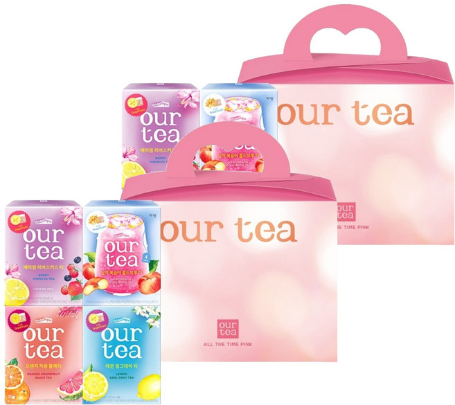 아워티 올 더 타임 핑크 선물, 레몬 얼그레이티 4p + 오렌지 자몽 블랙티 4p + 베리썸 히비스커스티 4p + 납작복숭아 콜드브루티 4p, 2세트