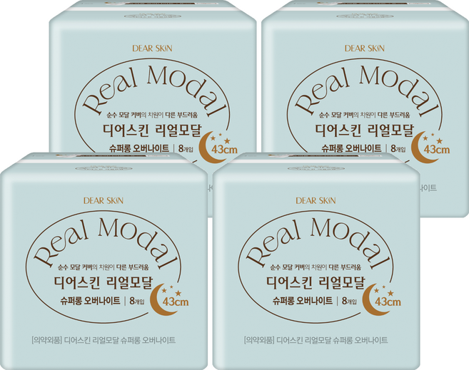 디어스킨 리얼모달 생리대 날개형, 슈퍼롱, 8매입, 4개