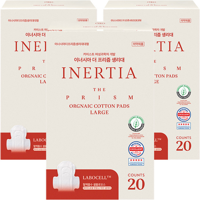 이너시아 더 프리즘 생리대, 대형, 20개입, 3개
