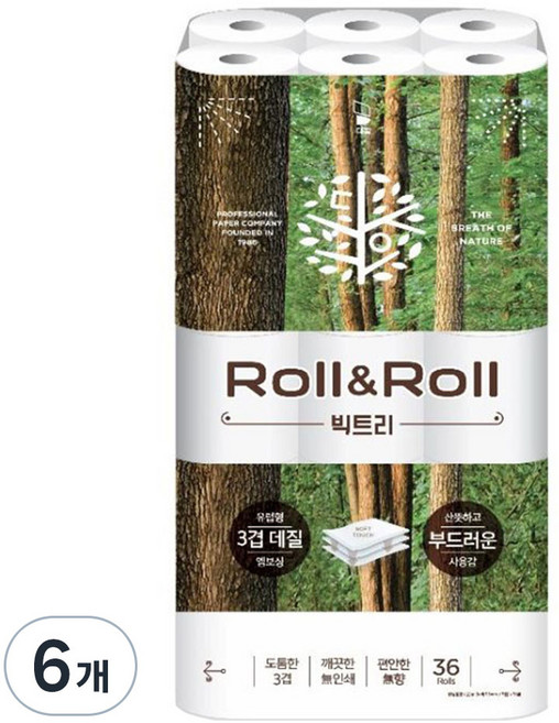 대왕롤앤롤 빅트리 3겹 고급롤화장지, 25m, 36개입, 6개