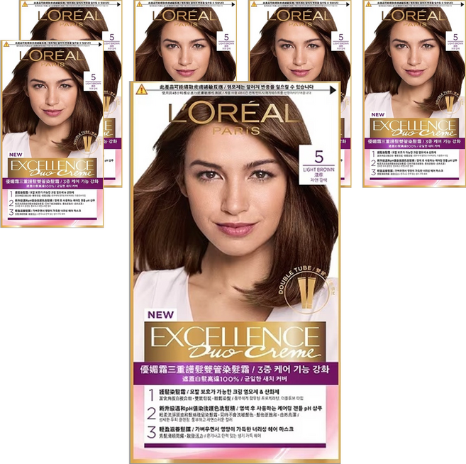 L'OREAL PARiS 巴黎萊雅 台灣公司貨 優媚霜三重護髮雙管染髮霜, 5 淺棕, 6組