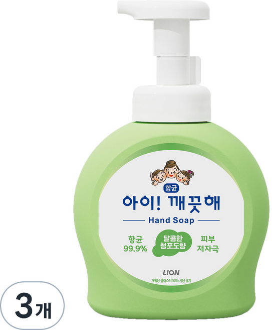 아이깨끗해 향균 거품 핸드솝 청포도, 490ml, 3개