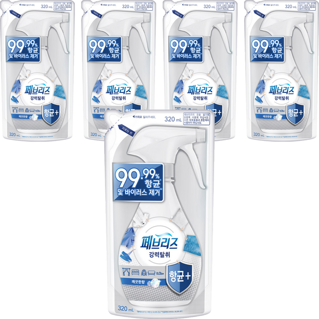 페브리즈 섬유 탈취제 깨끗한 향 리필, 320ml, 5개