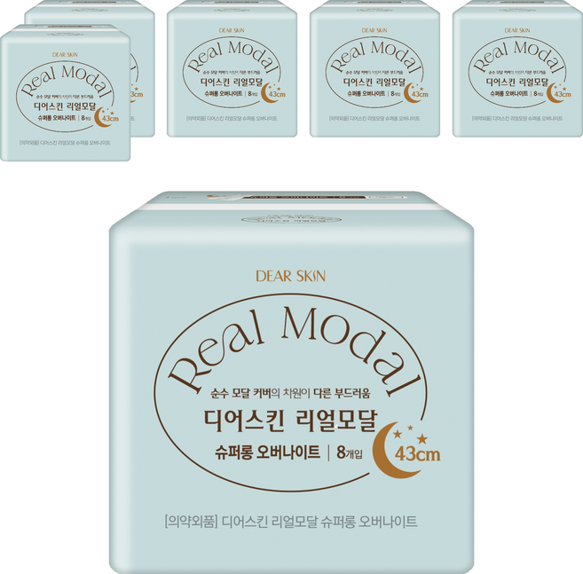 디어스킨 리얼모달 생리대 날개형, 슈퍼롱, 8매입, 6개
