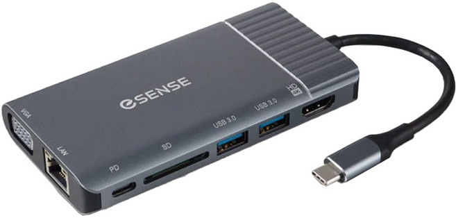 ESENSE 逸盛 Type-C TO HDMI 7合1 轉接器 適用於平板/iPad/筆電/電腦 支援高速SD3.0插槽讀卡器 2 Port USB3.0擴充, 黑色, 1個