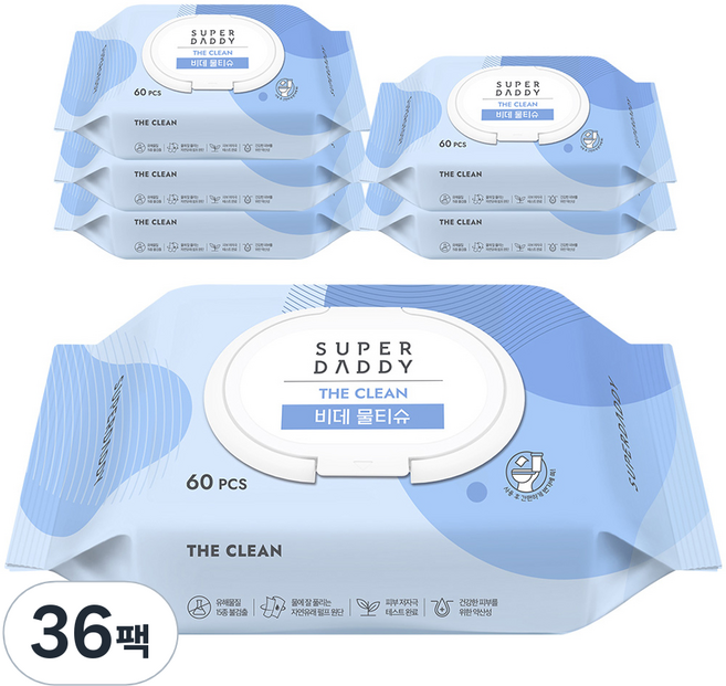 슈퍼대디 더클린 비데 물티슈 캡형, 60g, 60개입, 36개