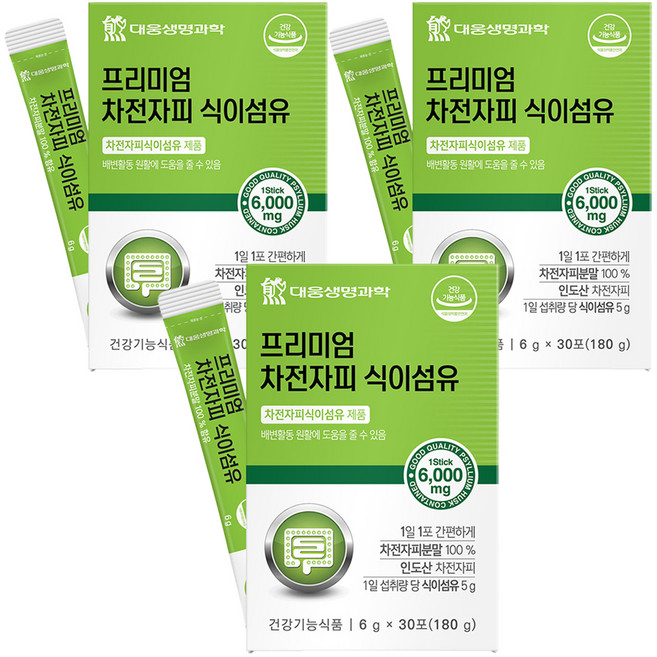 대웅생명과학 프리미엄 차전자피 식이섬유 분말스틱 30p, 180g, 3개