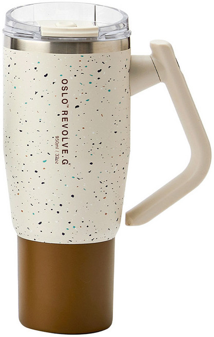 OSLO Revolve.G 304不鏽鋼手柄真空保溫隨行杯, 象牙白(點點), 950ml, 1個