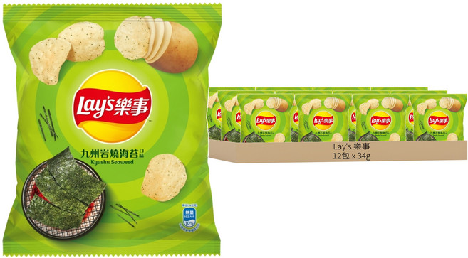 Lay's 樂事 洋芋片 九州岩燒海苔, 34g, 12包