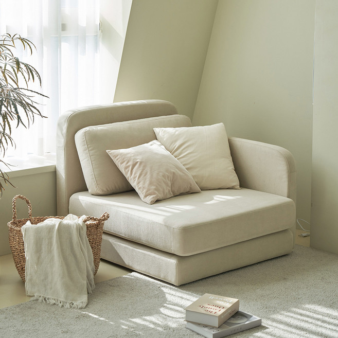 레이디가구 오트 아쿠아텍스 접이식 팔걸이형 1인용 소파베드 좌형 방문설치, 오트밀베이지