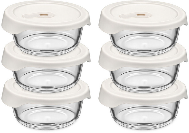 발룬피니 내열강화유리 오븐렌지 밥용기 원형, 6개, 400ml