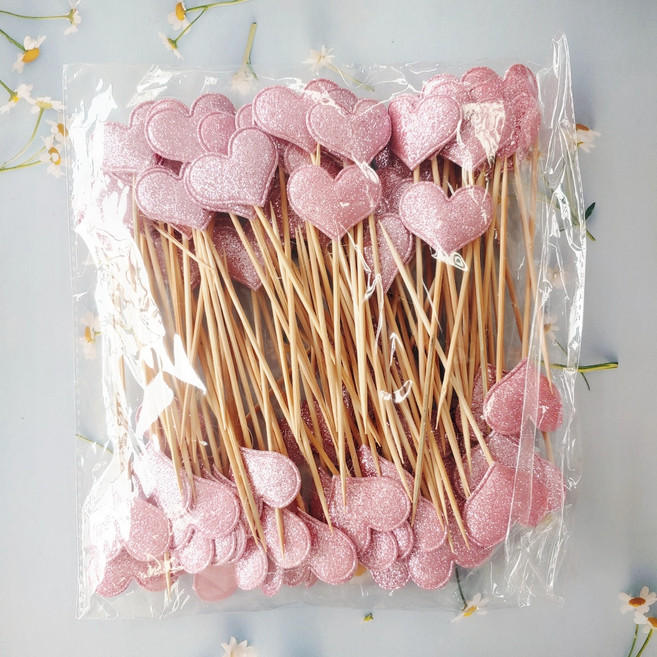 써니토퍼 하트 미니픽, 분홍색, 100개