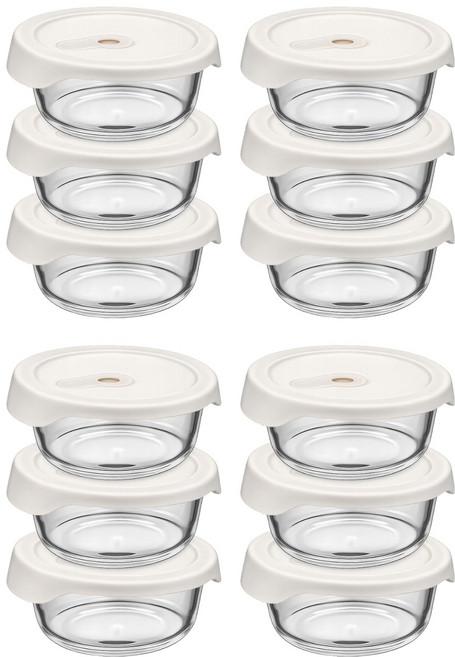 발룬피니 내열강화유리 오븐렌지 밥용기 원형, 12개, 400ml