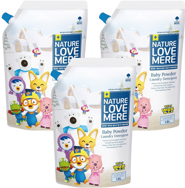 네이쳐러브메레 뽀로로 울트라 젤 아기 세탁세제 리필, 1.5L, 3개