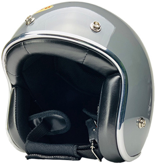 EVO 精裝銀邊款復古騎士安全帽 附冰絲面罩 顏色隨機, 水泥灰