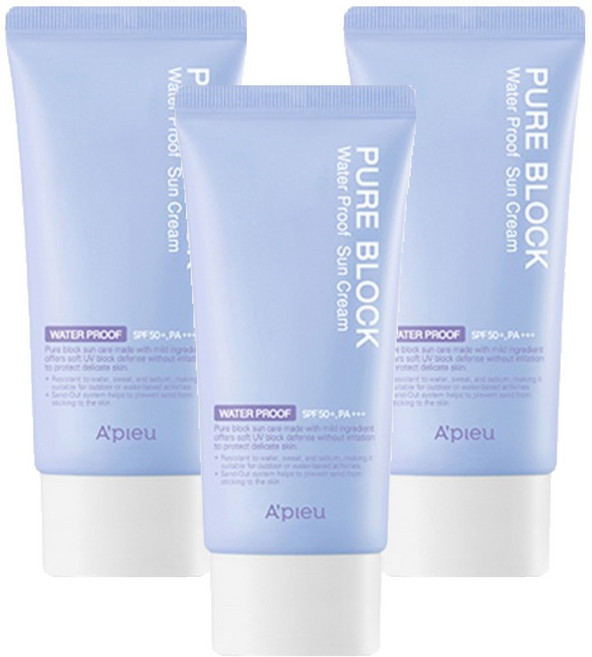 어퓨 퓨어 블록 내추럴 워터프루프 선크림 SPF50+ PA+++, 50ml, 3개