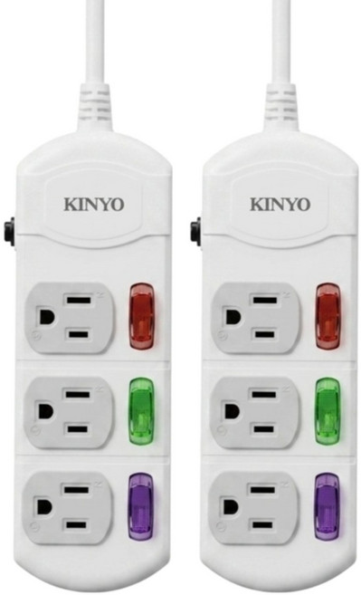 Kinyo 3開3插延長線 3孔, 2個, 3.6m, 白色