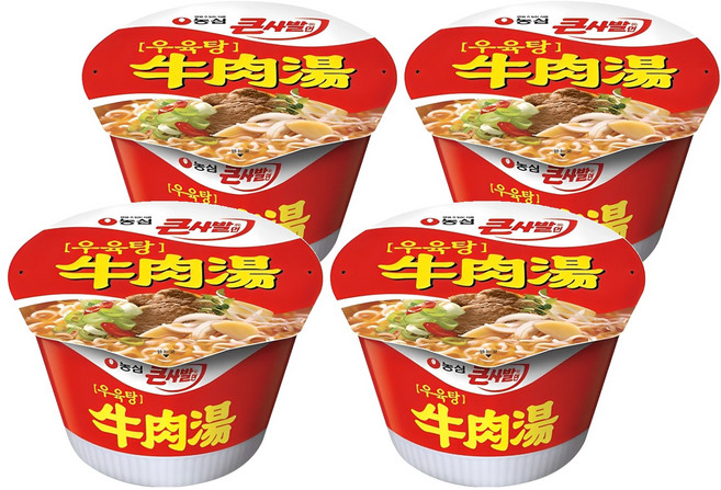 농심 우육탕 큰사발면 115g, 4개