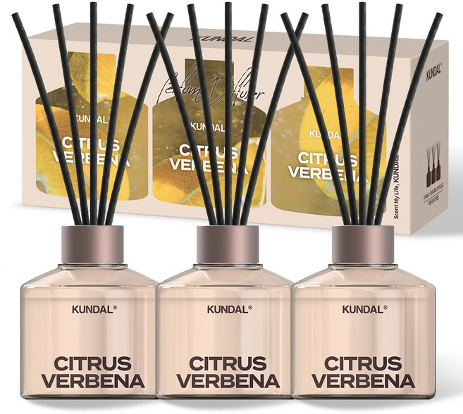 쿤달 시그니처 퍼퓸 디퓨저 + 섬유스틱 세트, 시트러스버베나, 200ml, 3개