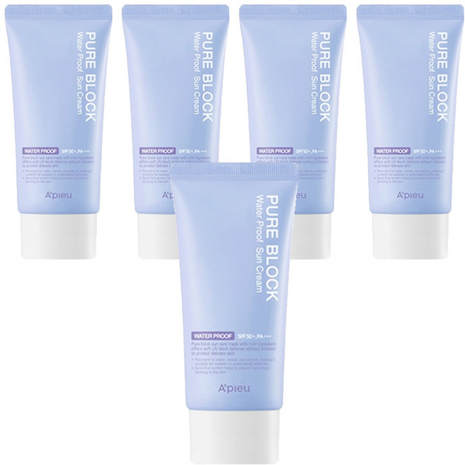 어퓨 퓨어 블록 내추럴 워터프루프 선크림 SPF50+ PA+++, 50ml, 5개