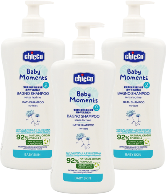 chicco 寶貝嬰兒植萃洗髮/沐浴露 溫和不流淚配方 0歲以上, 500ml, 3瓶