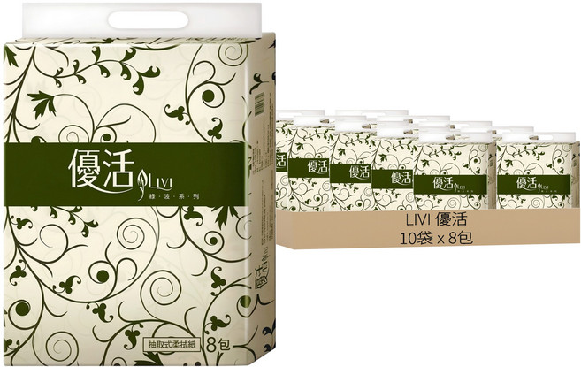 LIVI 優活 抽取式柔拭紙, 8包, 10袋