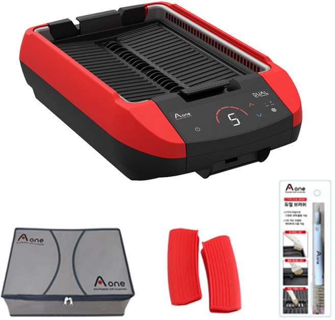 에이원그릴 프리미엄 국내생산 연기없는 듀얼 전기그릴, AOG-K200(레드)