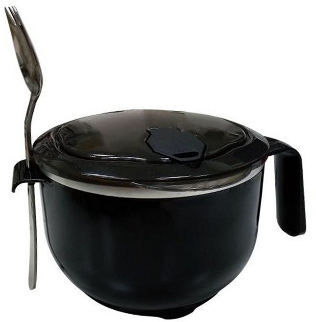 大容量304不鏽鋼泡麵碗 附叉匙 1200ml, 炫酷黑, 1組