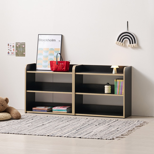 웰퍼니쳐 쿠비 키즈 낮은 교구장 세트 1200 3단 방문설치, 블랙