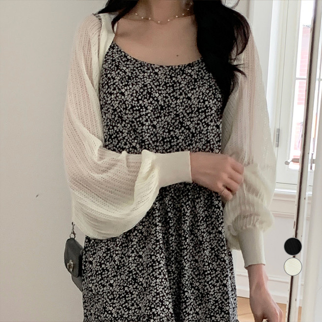 afinar 女款春夏季彈性無扣泡泡袖開襟衫