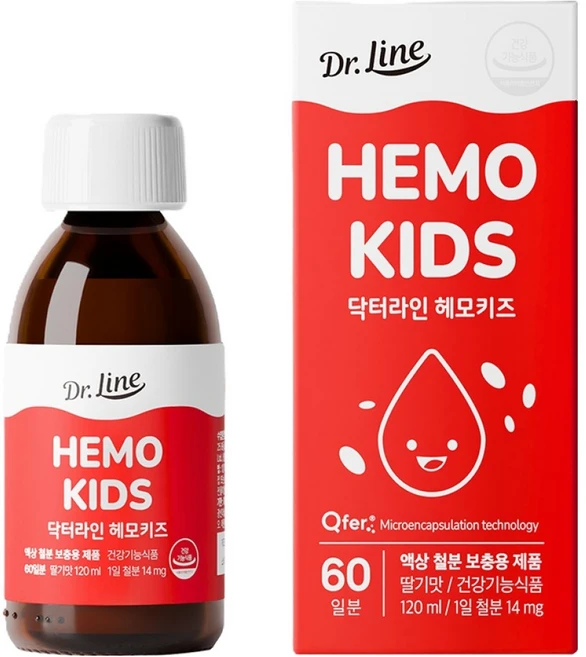 닥터라인 헤모키즈 맛있는 딸기맛 유아철분제, 120ml, 1개 - 쿠팡
