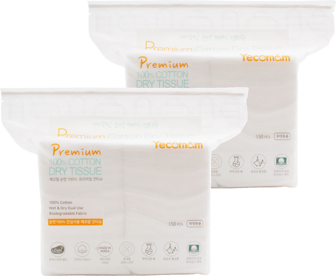 예꼬맘 시그니처 순면 아기 건티슈, 60g, 150매, 2개