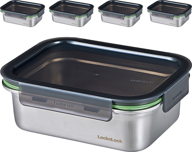LocknLock 樂扣樂扣 Stackable 不鏽鋼保鮮盒 1.2L, 5組, 容器 + 蓋子