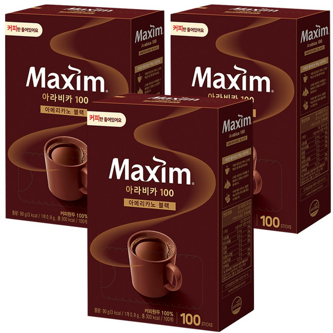 맥심 아라비카100 아메리카노 블랙, 900mg, 100개입, 3개