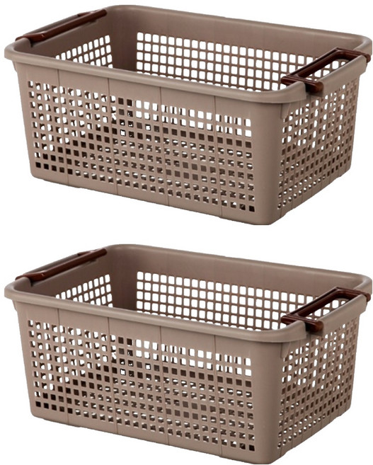더자카 사각그물 손잡이 수납함, 브라운, 2개