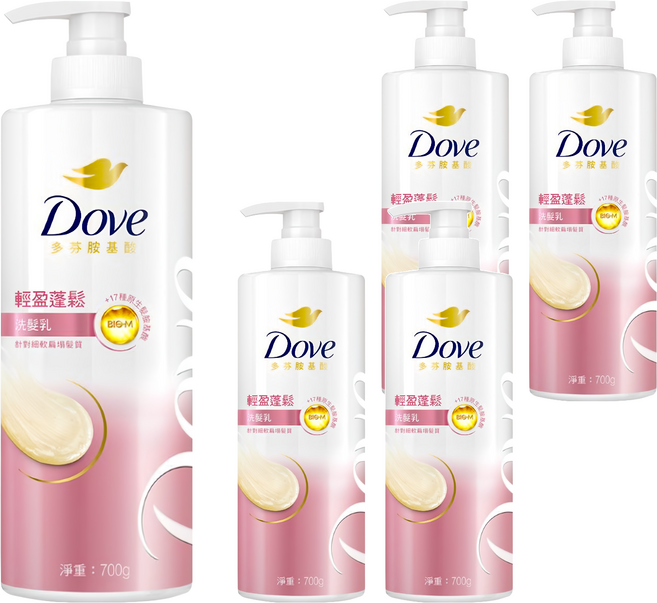Dove 多芬 輕盈蓬鬆洗髮乳, 700g, 5瓶