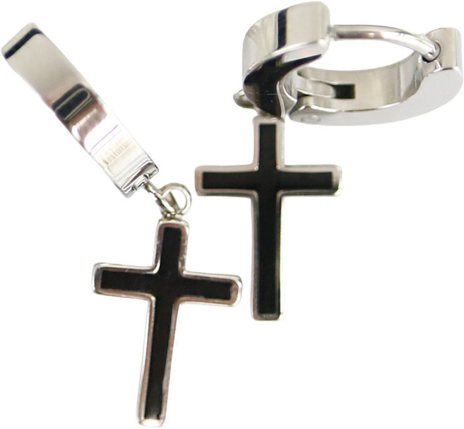 NOID-B 男款醫療鋼十字架圈式耳環 一對