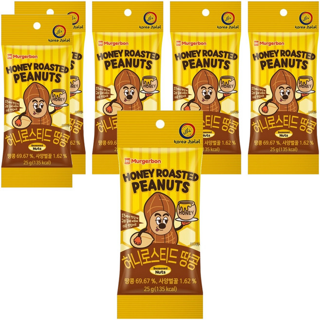 머거본 허니로스티드 땅콩, 25g, 6개