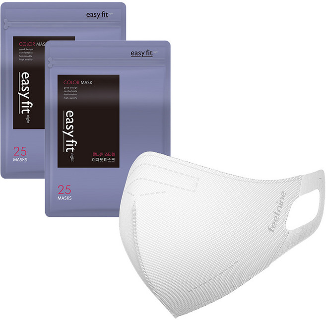 필나인 귀편한 이지핏 새부리형 컬러 마스크 성인용 대형, 25개입, 2개, 퓨어 화이트