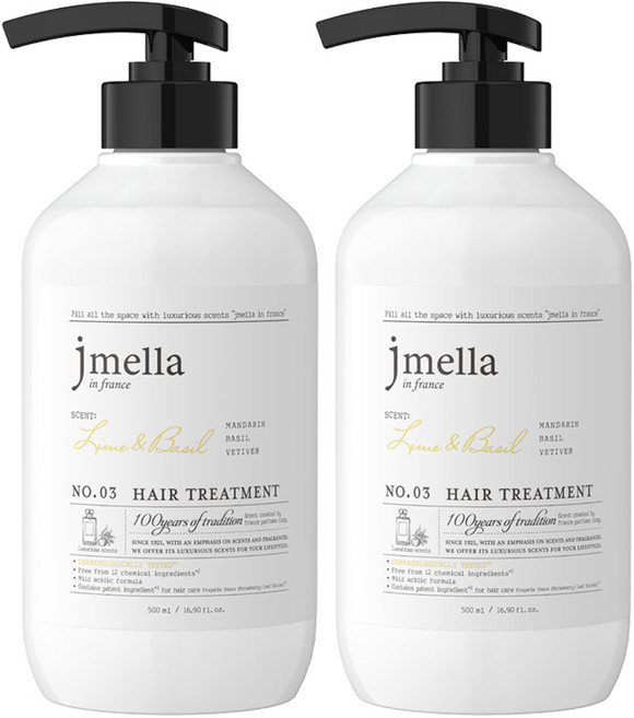 제이멜라 인 프랑스 라임 앤 바질 헤어 트리트먼트 시트러스향, 2개, 500ml